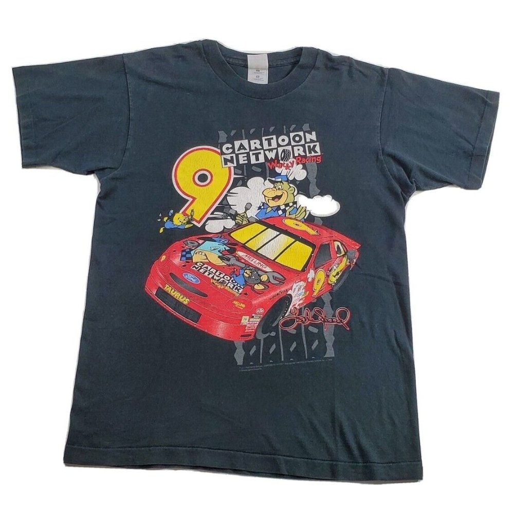 Vintage 90s Cartoon Network Wacky Racing Flintstones NASCAR T Shirt Size M